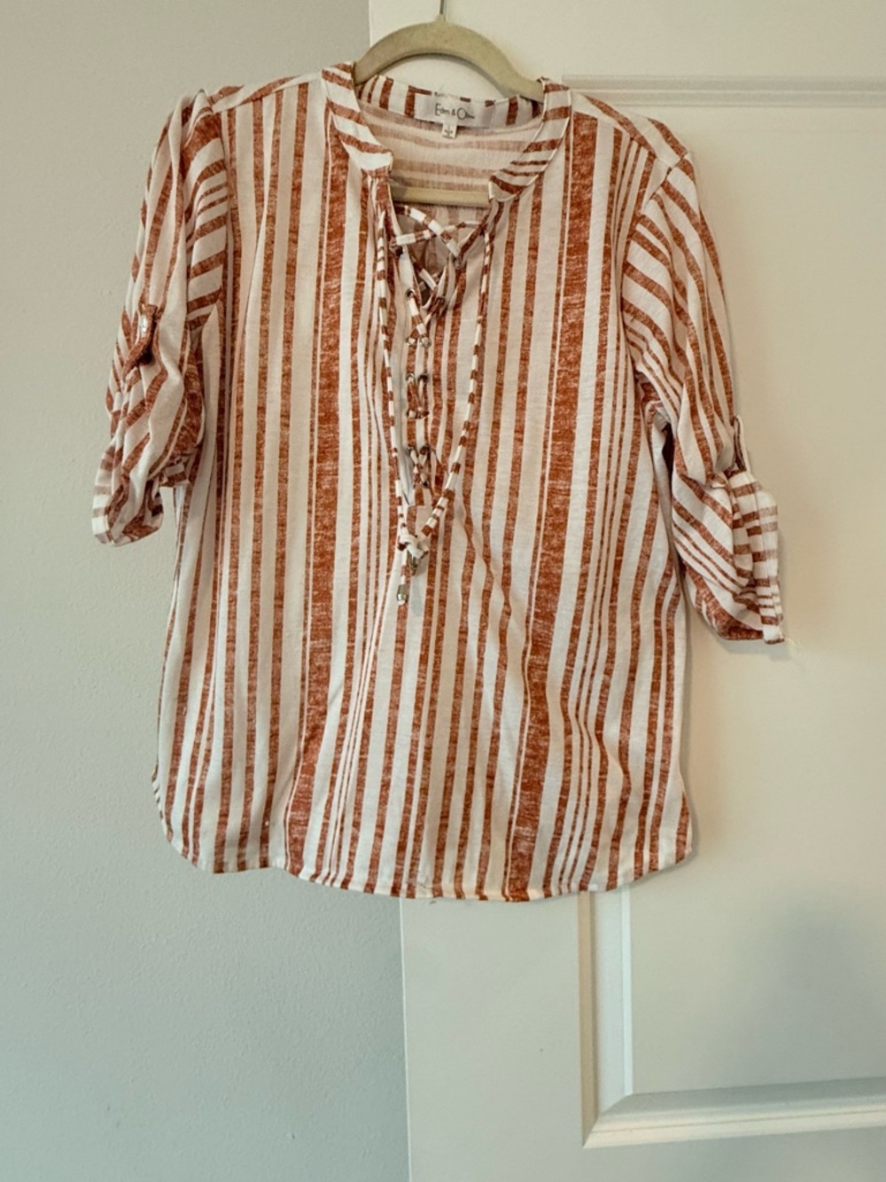Eden & Olivia Rust and White Striped Lace-Up Tunic